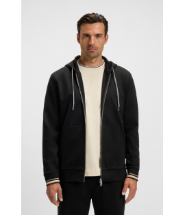 BOSS Cotton-blend zip-up hoodie with patterned drawcords