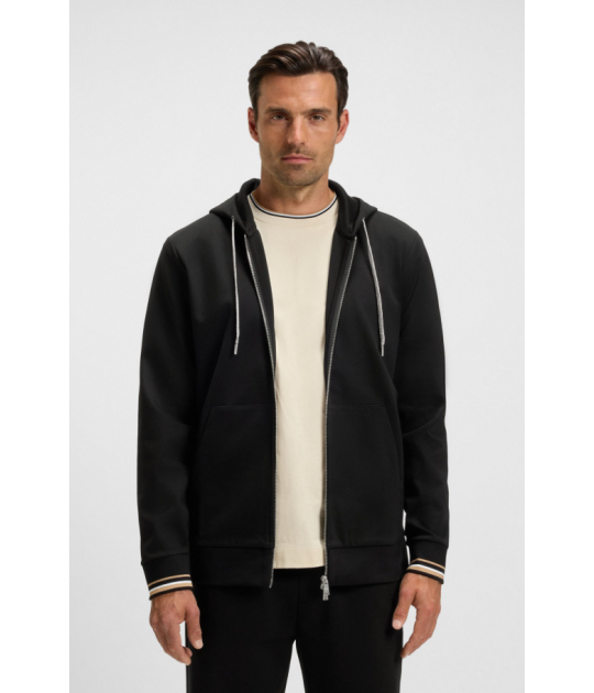 BOSS Cotton-blend zip-up hoodie with patterned drawcords