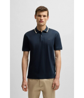 BOSS Slim-fit cotton polo shirt with striped collar