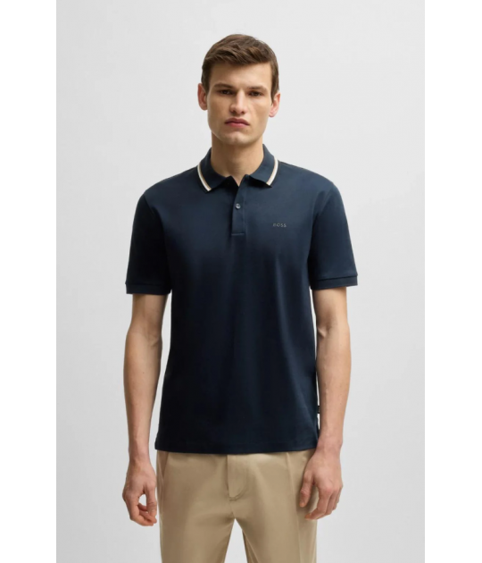BOSS Slim-fit cotton polo shirt with striped collar
